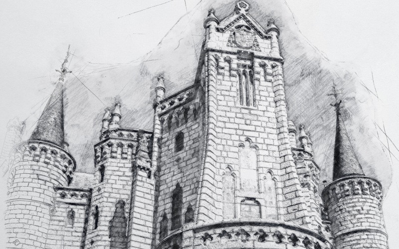 Un merveilleux dessin au crayon du palais épiscopal d'Astorga