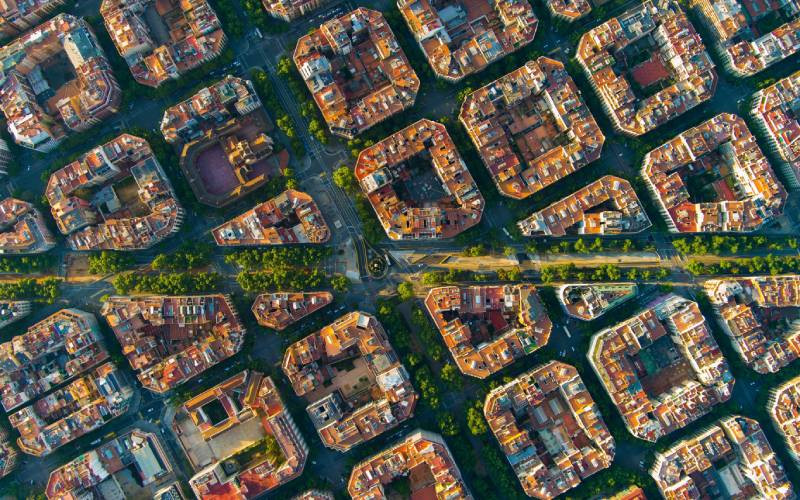 Vue aérienne de l'Ensanche de Barcelone