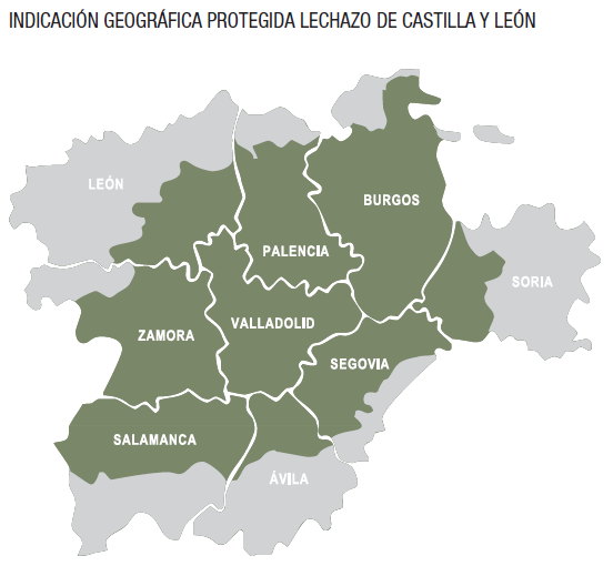 Carte de l'IGP Lechazo de Castille-et León