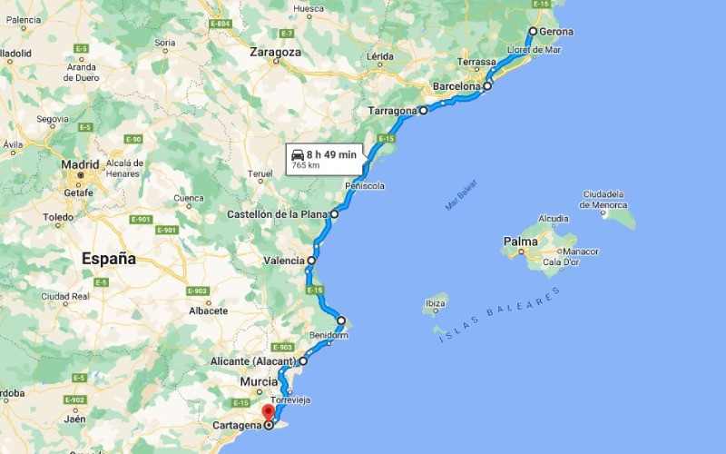 Route le long de la Méditerranée espagnole