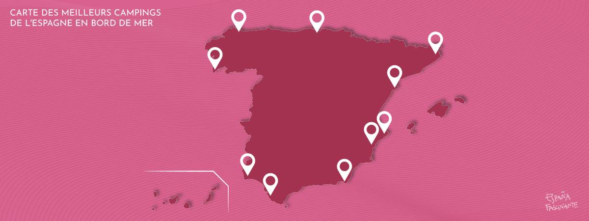 Carte des meilleurs campings de l'Espagne en bord de mer