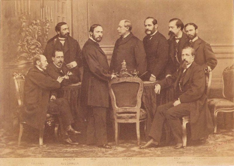 Gouvernement provisoire de 1869, avec Prim au centre regardant vers l'avant