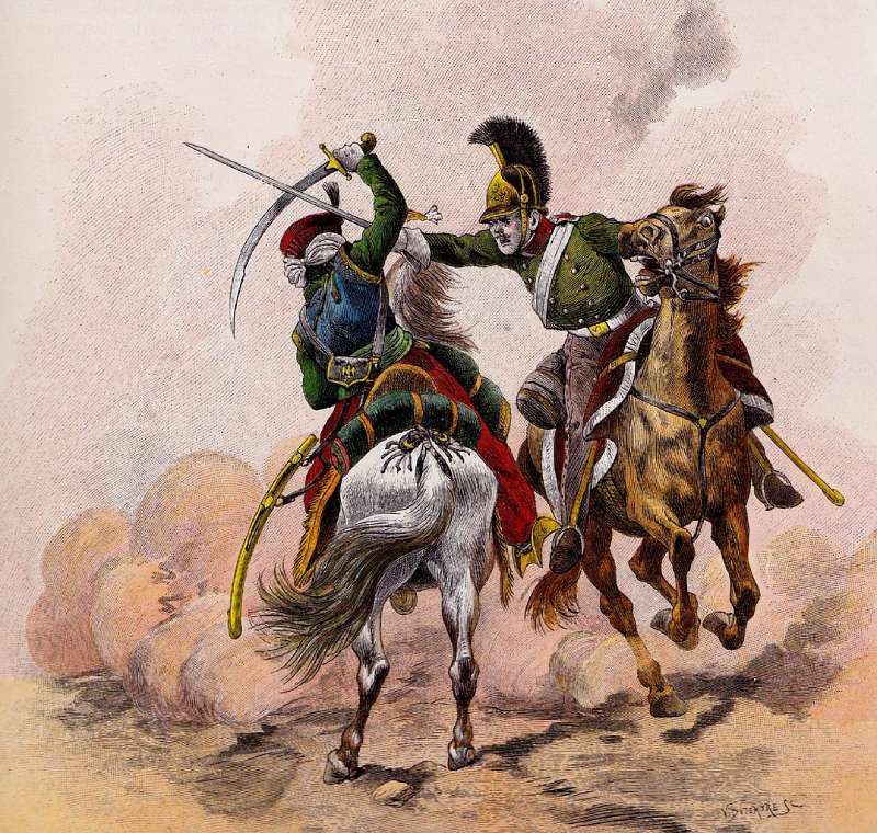 Un mamelouk napoléonien affronte un hussard russe
