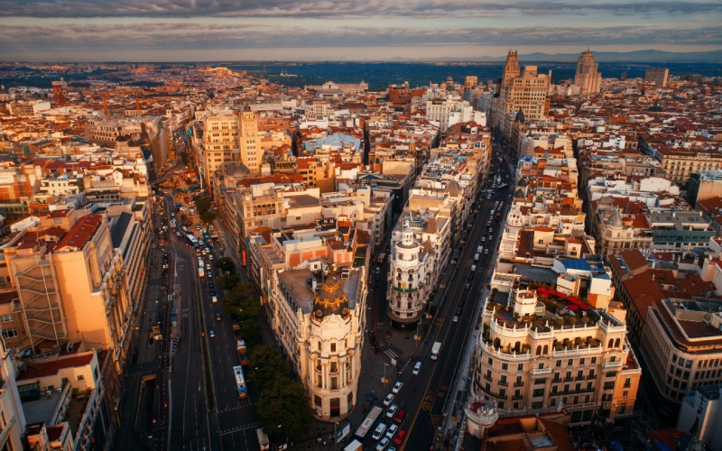 Vue aérienne des rues Alcalá et Gran Vía